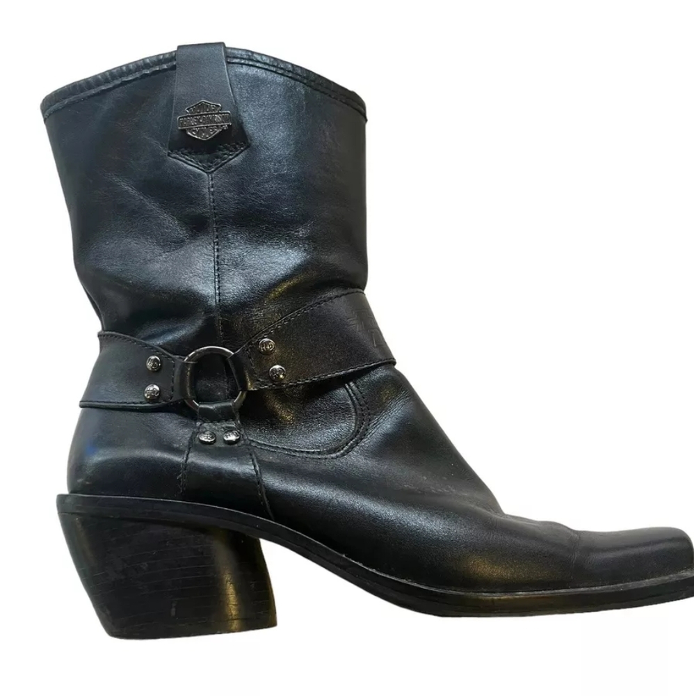 Harley Davidson Black Leather Motorcycle Biker Western Cowboy Square Toe Boot